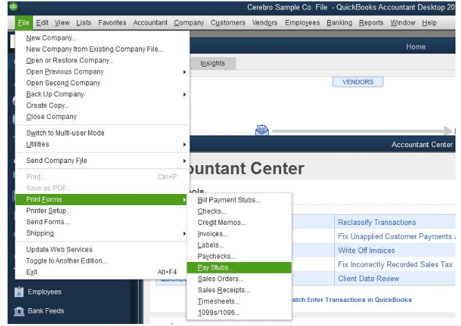 print pay stubs QuickBooks