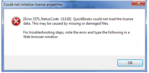 QuickBooks Error 3371 Status code 11118 (MEsssage)