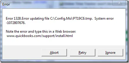 QuickBooks Error 1328 Error message