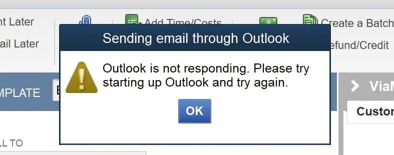 QuickBooks is Outlook not responding error message