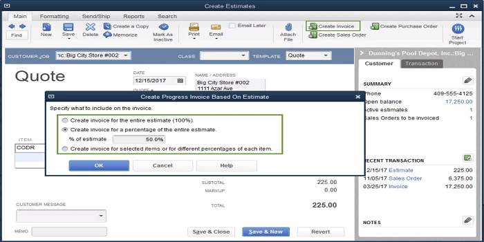 Create an invoice in quickbooks