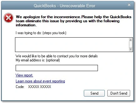 QuickBooks unrecoverable error(Message)