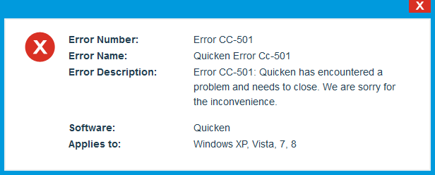 quicken error cc 501 error