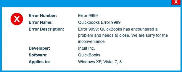 QuickBooks Error 9999 (Error Message)