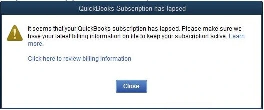 QuickBooks Subscription Has Lapsed "Message"