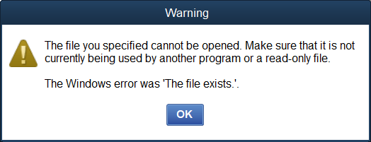 QuickBooks Error The File Exists (Message)