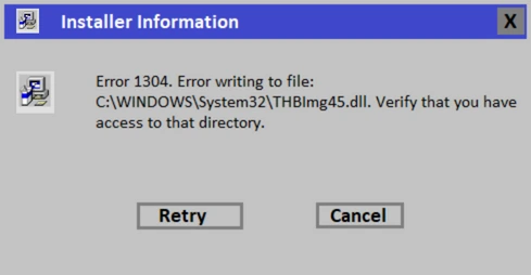 Quickbooks error 1304 (messsage)