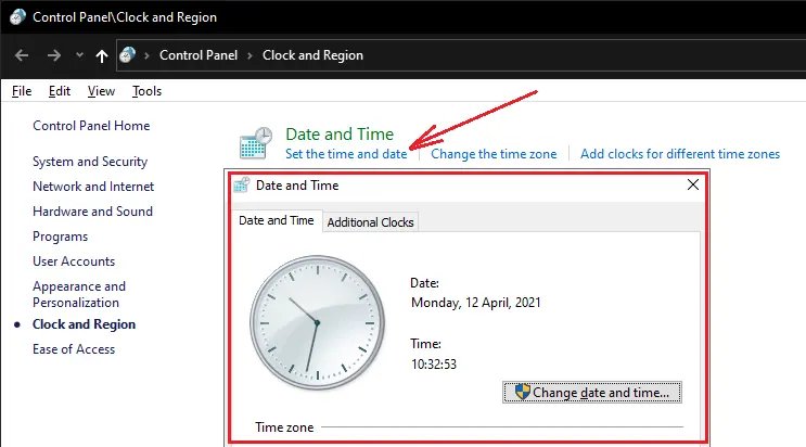 Check data and time settings