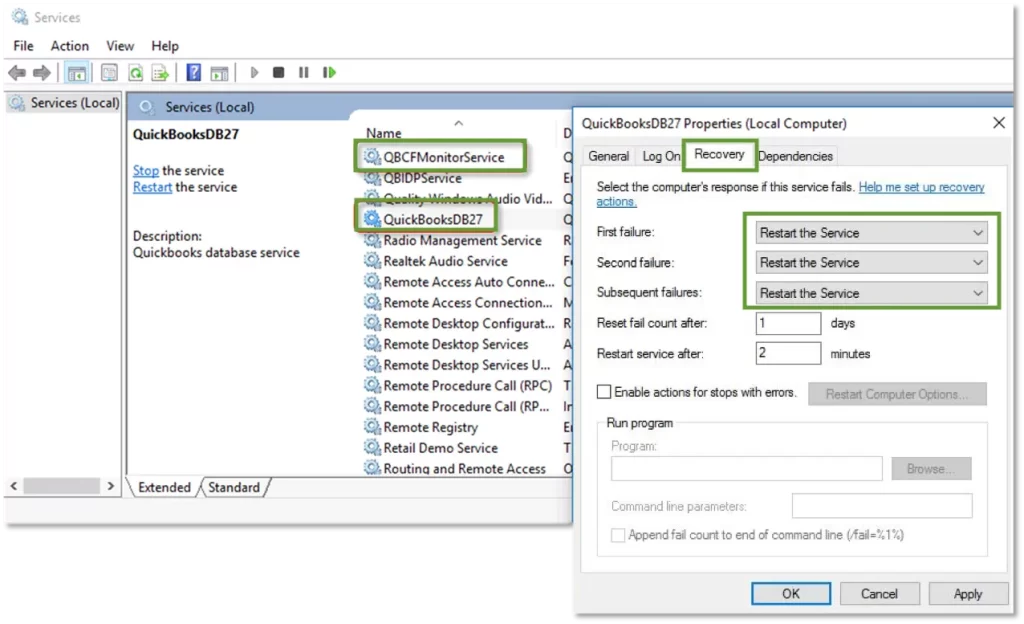 Click on Recovery tab