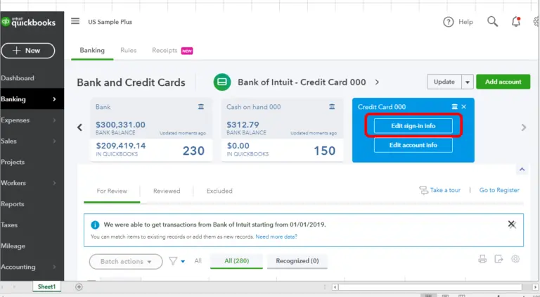 QuickBooks Online Edit sign in info