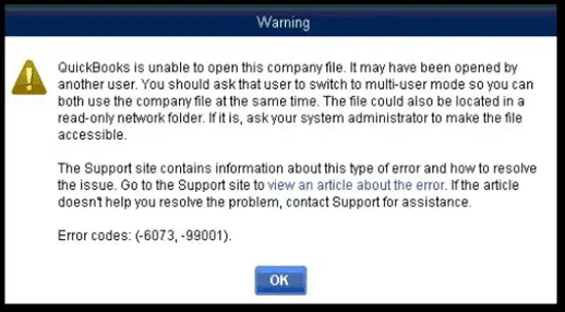 QuickBooks error message 6073
