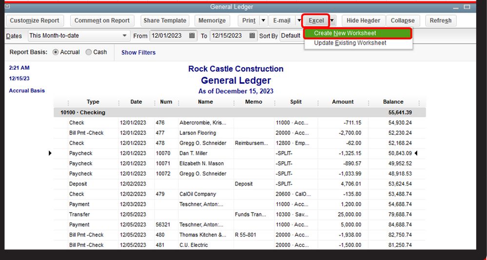 General Ledger Report QuickBooks