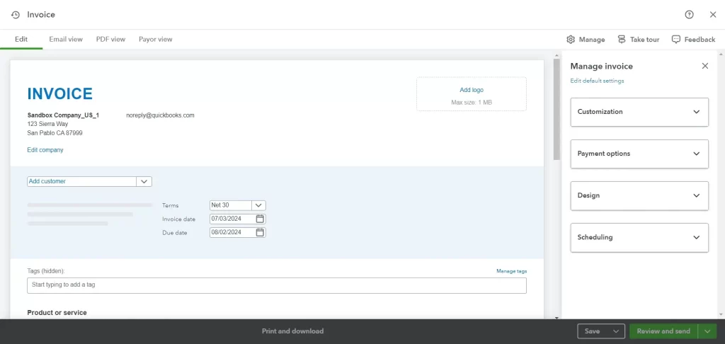 Create an Invoice in QuickBooks