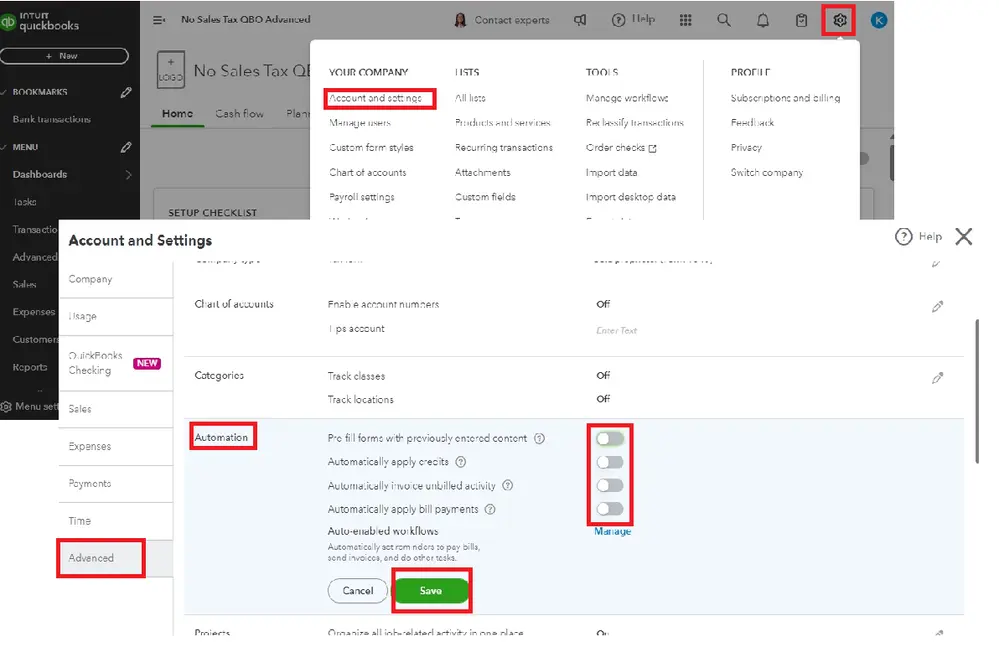 choose Account and Settings