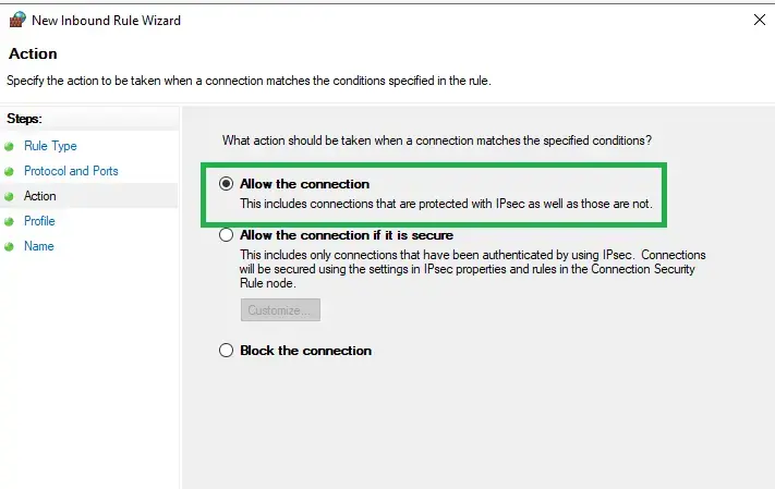 Click on Allow the Connection