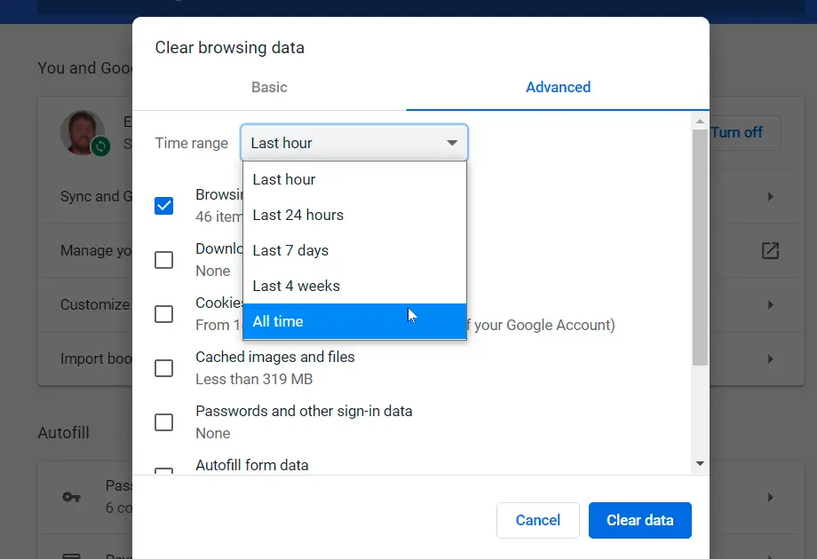 Clear the chrome Cache files