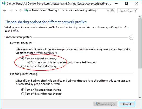 choose Turn on network discovery