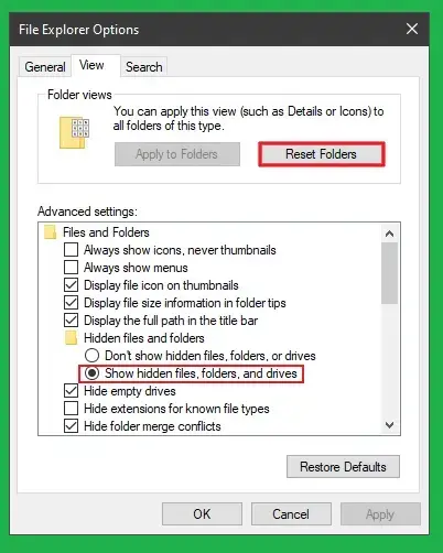display hidden files or folders