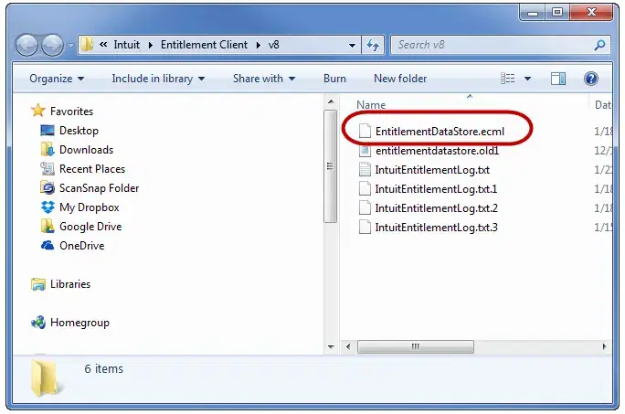 Delete the entitlement data store file