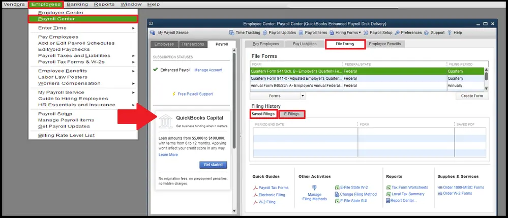 Select Payroll Center and click on File Forms