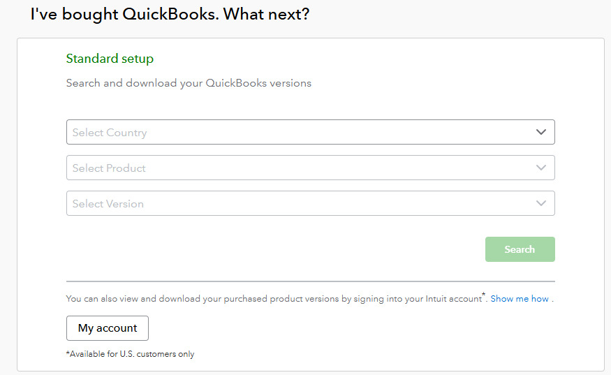Select your country, product and version