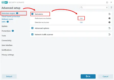 Advanced setup exclusions in ESET