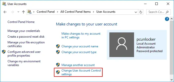 Change User Account Control settings
