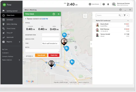 GPS data using QuickBooks Time
