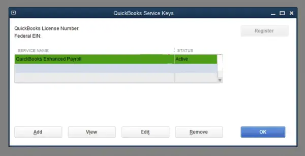 QuickBooks service key