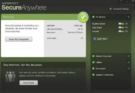Webroot Secure Anywhere antivirus