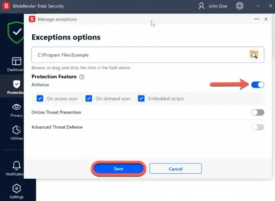 Windows Defender antivirus protection