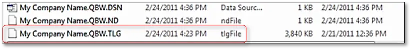 copy the tlg file of the company file