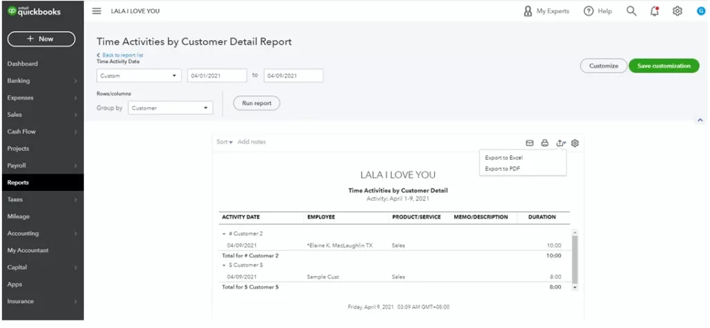 single activity timesheet