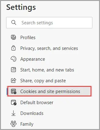 Cookies and site permissions