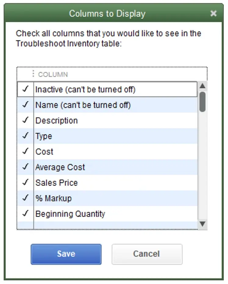 Display columns