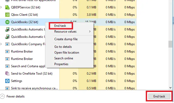 End all the QB processes from Task Manager