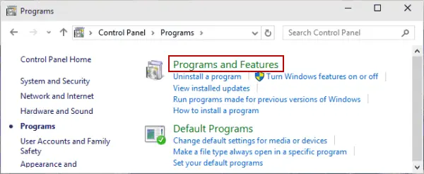 Programs and Features