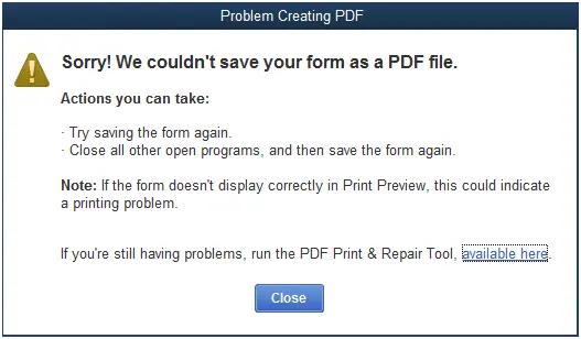 QuickBooks Print & PDF Repair error