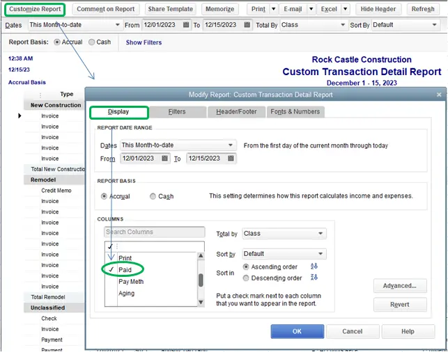 customize report