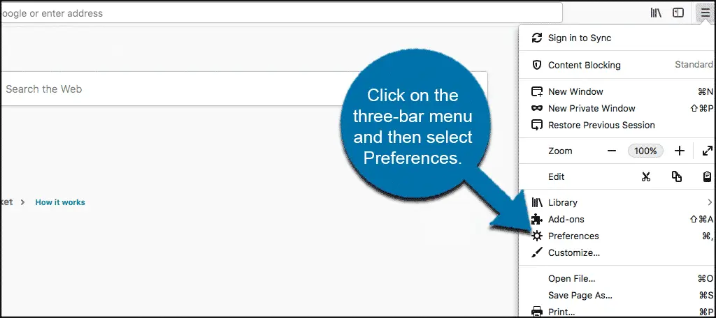 In Mozilla Firefox click on Preferences tab