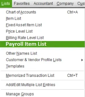 Payroll Item List