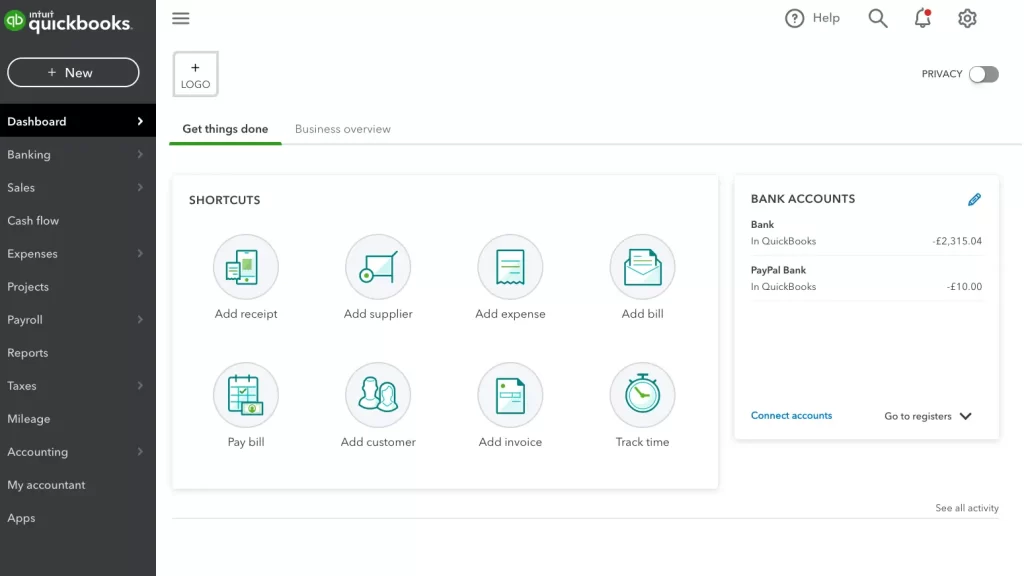 QuickBooks Online Accountant dashboard