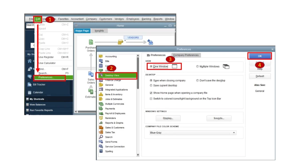 view preferences in QuickBooks