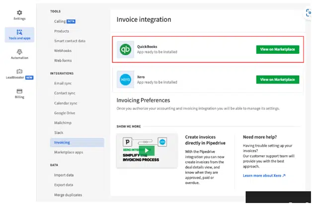 Quickbooks Invoice integration
