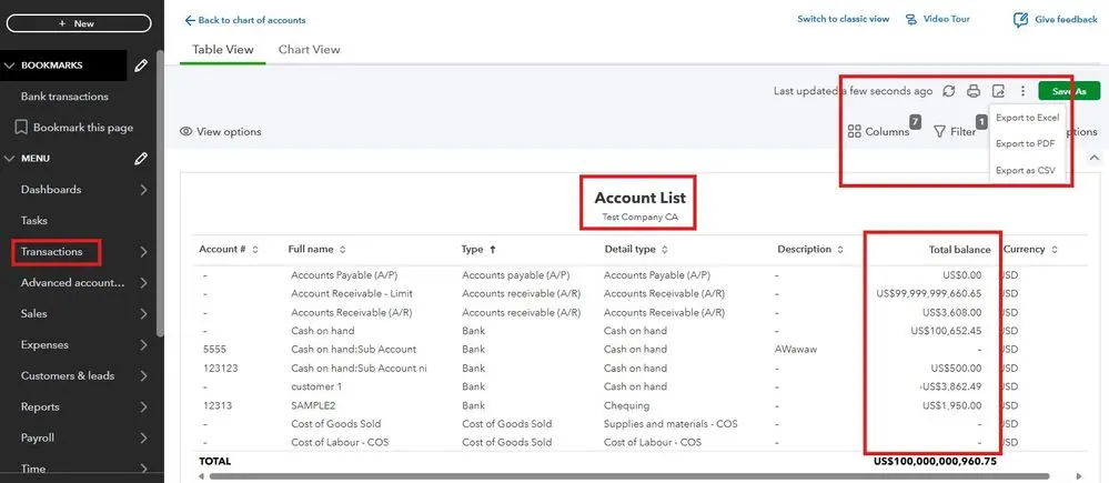 click on Export to Excel